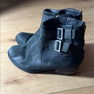 Black Leather Ankle Boots with Buckles